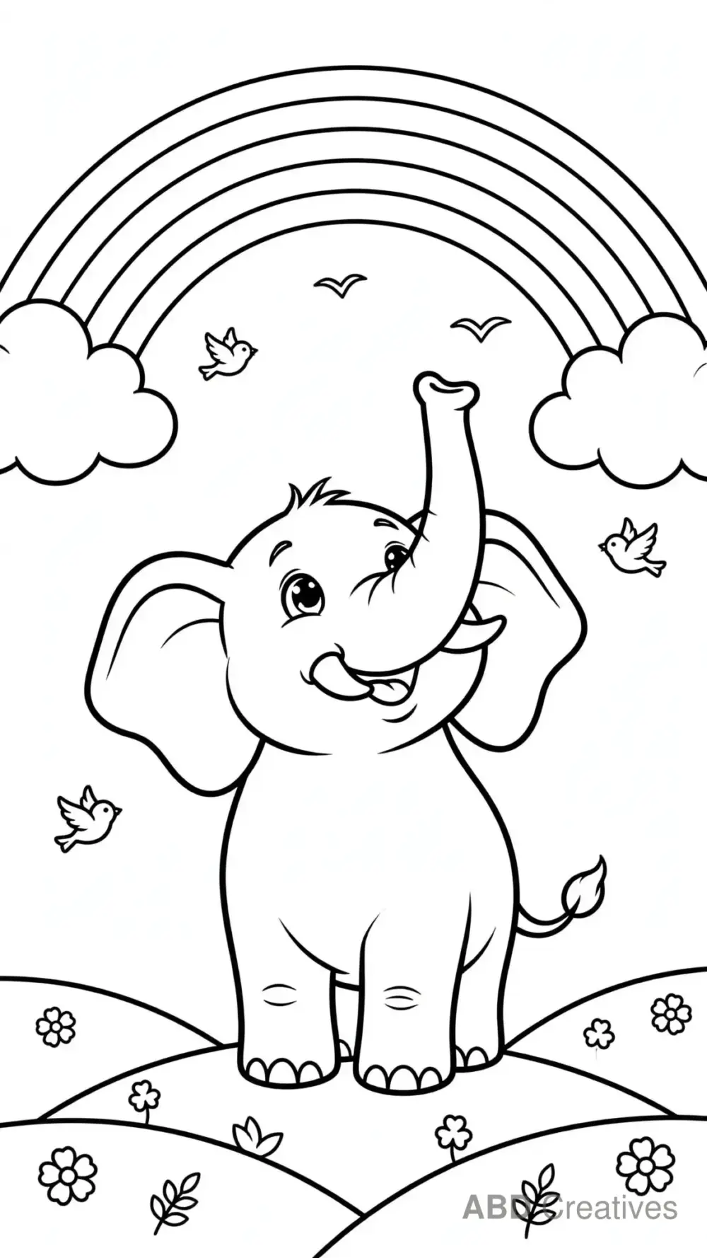 Elephant under a Rainbow Coloring Page