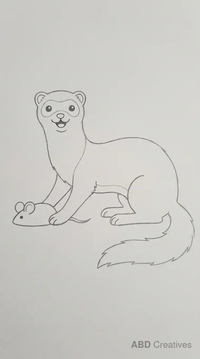 Ferret Playing with Toy Mouse Outline