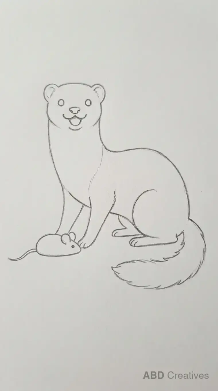 Ferret Playing with Toy Mouse Pencil Sketch
