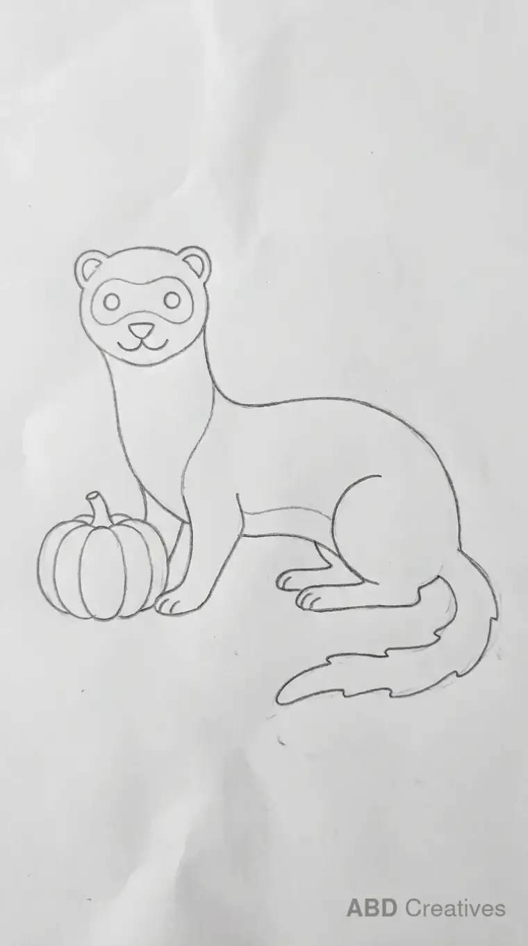 Ferret Sitting Beside a Pumpkin