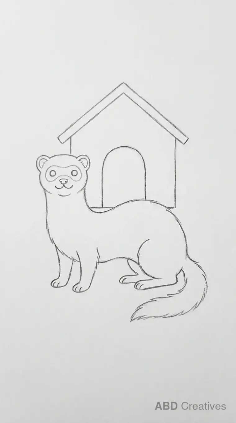 Ferret Sitting Near Pet House