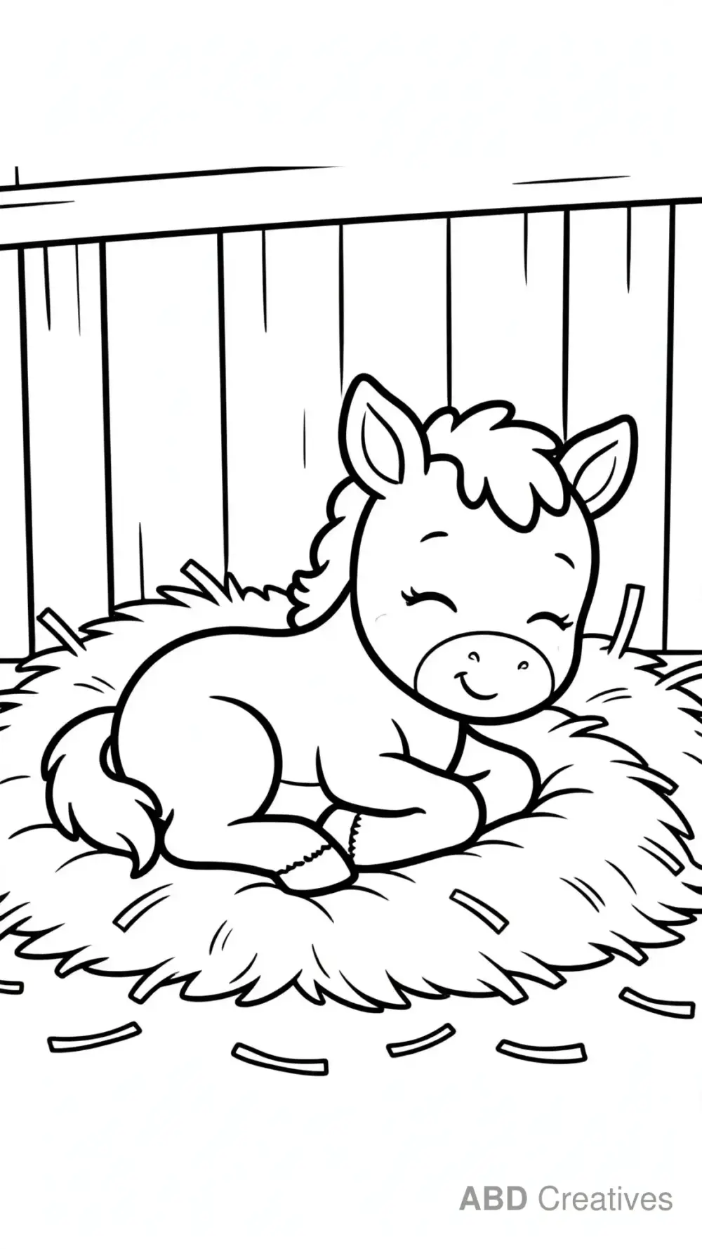 Foal Sleeping on Soft Hay Coloring Page
