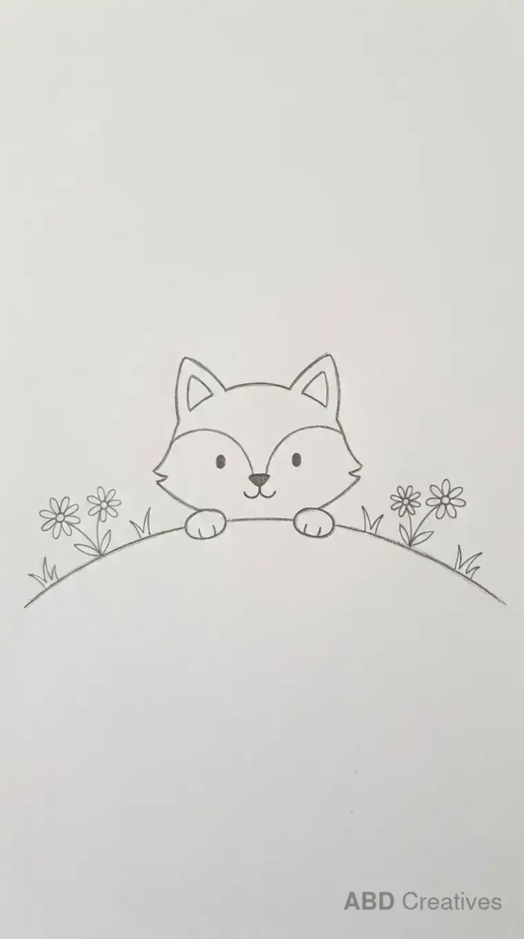 Fox Peeking Over a Flower Hill