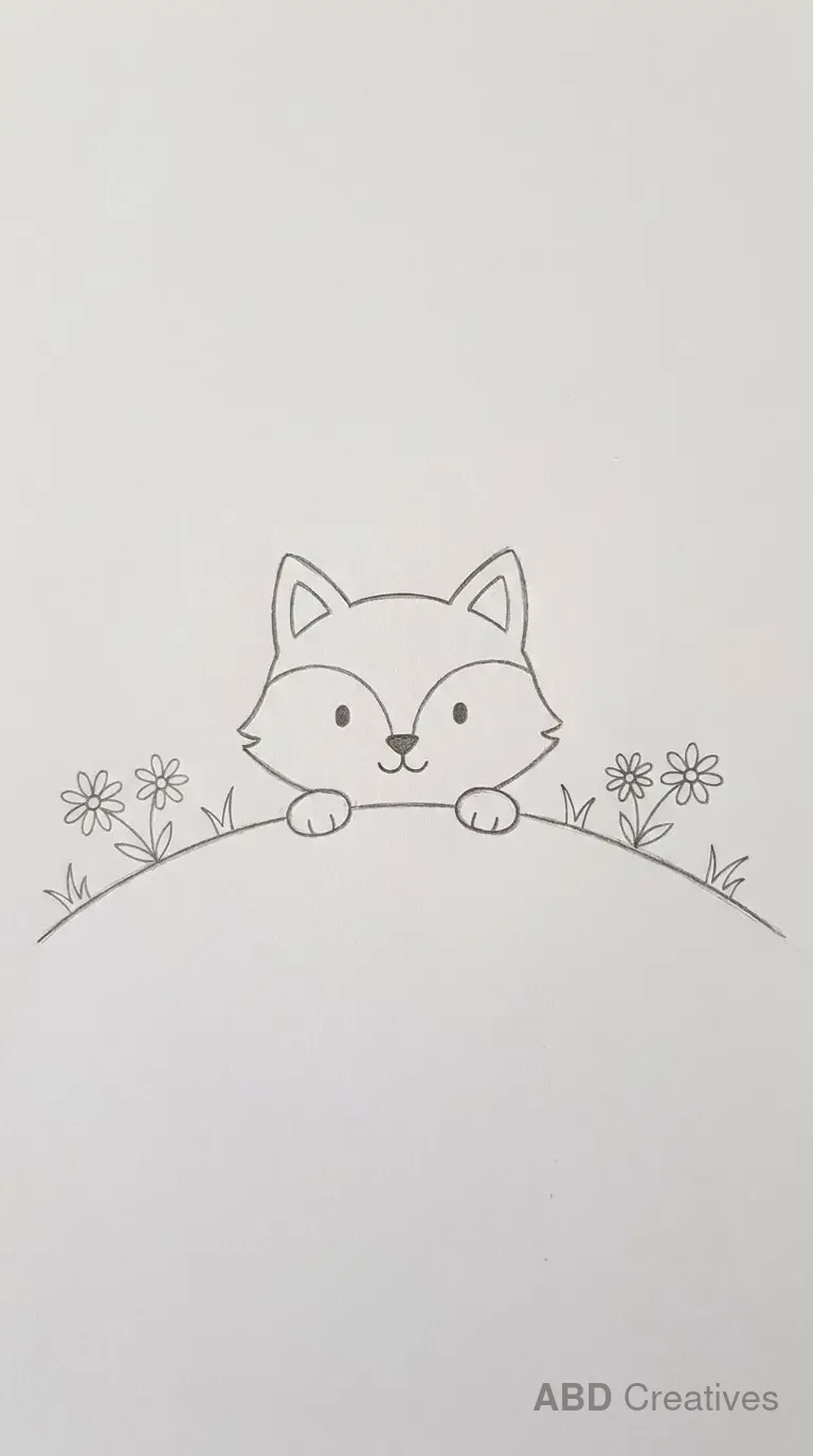 Fox Peeking Over a Flower Hill
