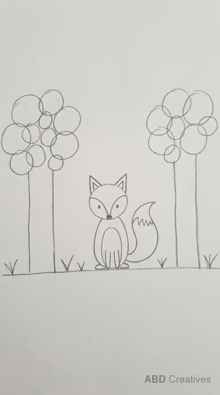 Fox Standing Between Tall Trees