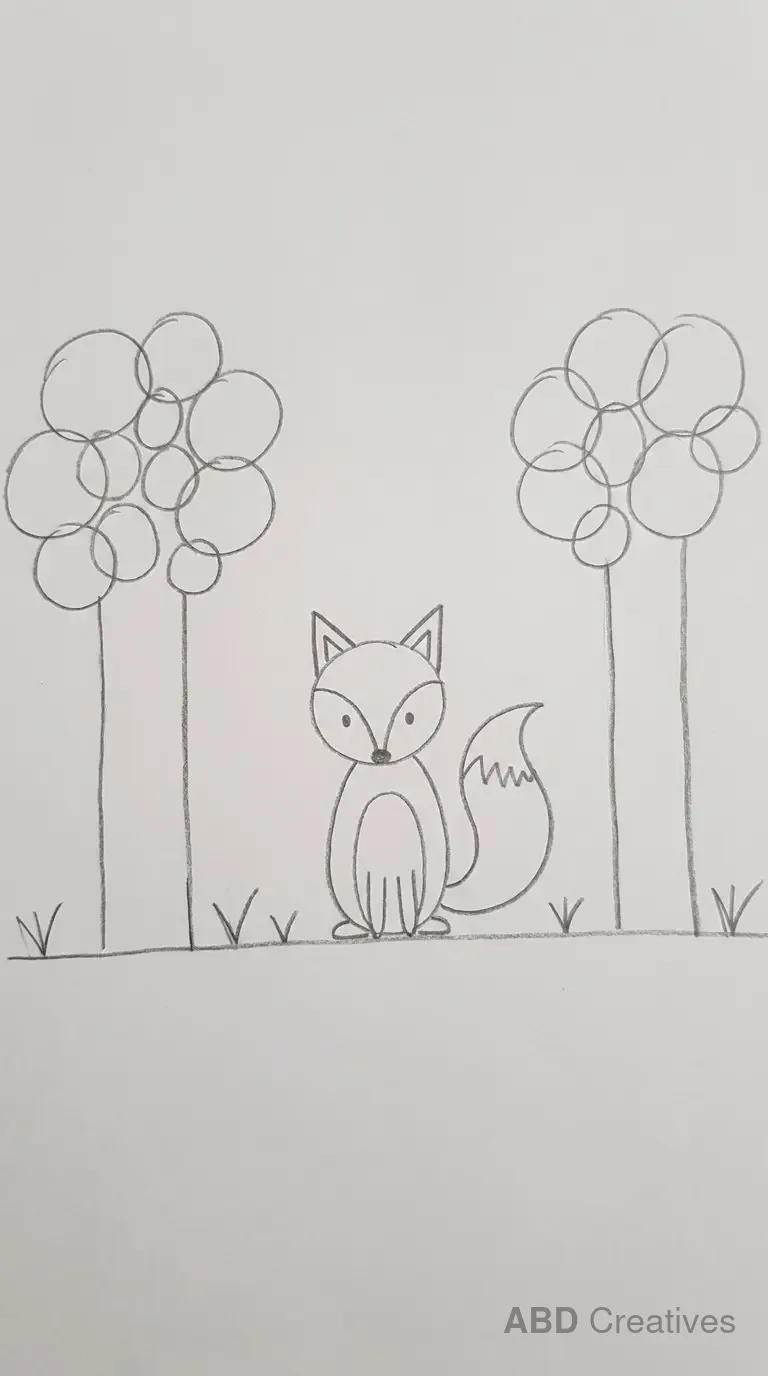 Fox Standing Between Tall Trees