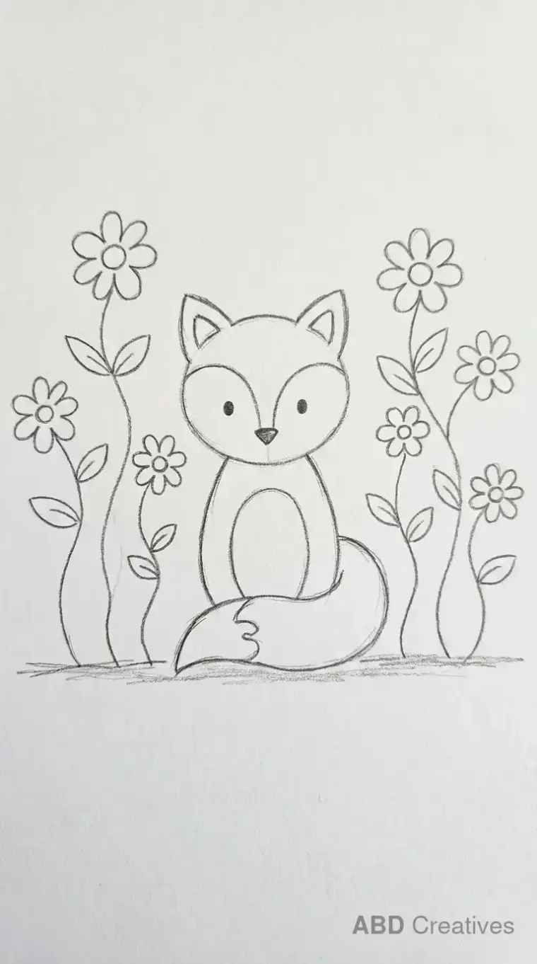 Fox Sitting in a Flower Garden
