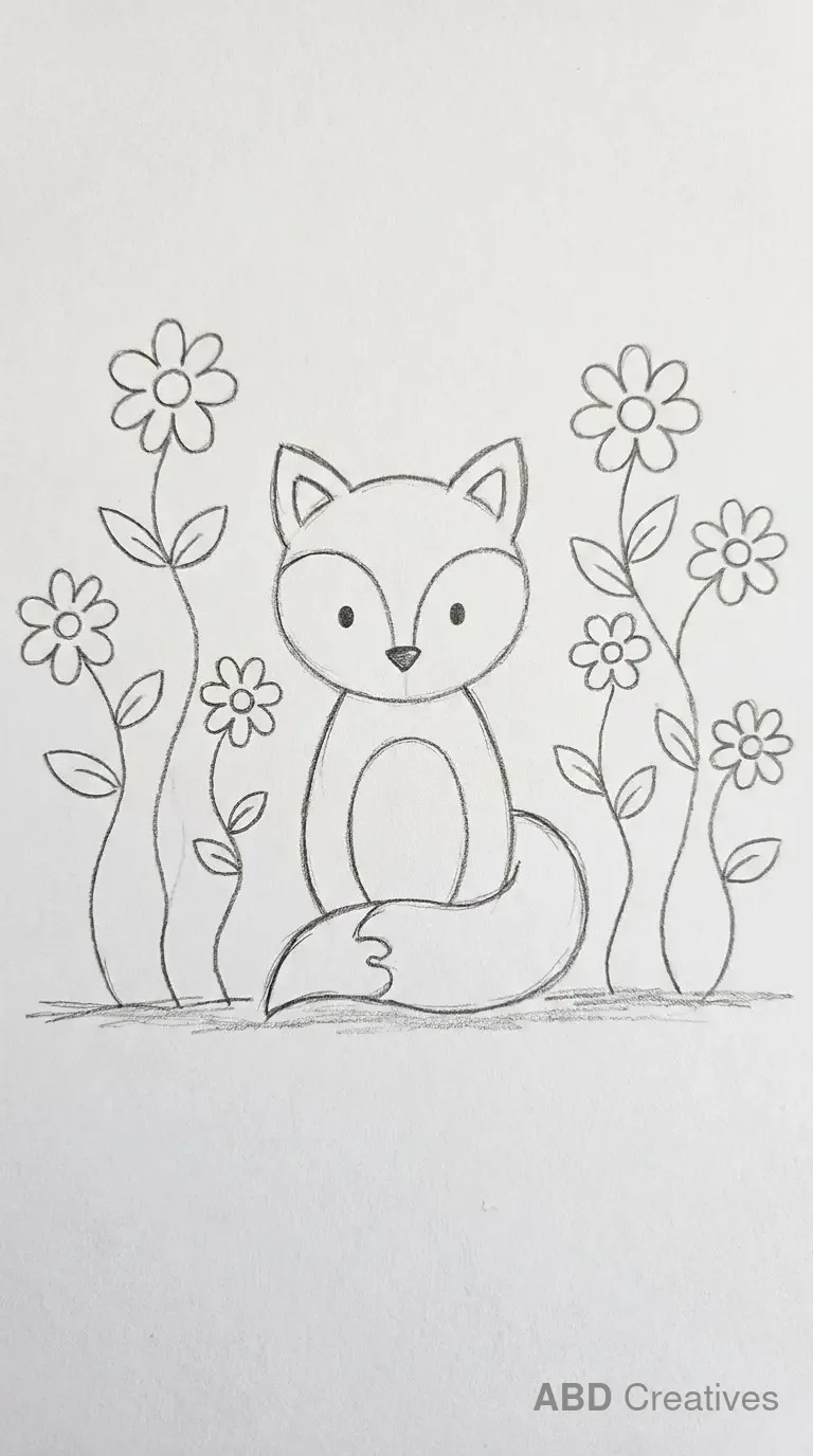 Fox Sitting in a Flower Garden