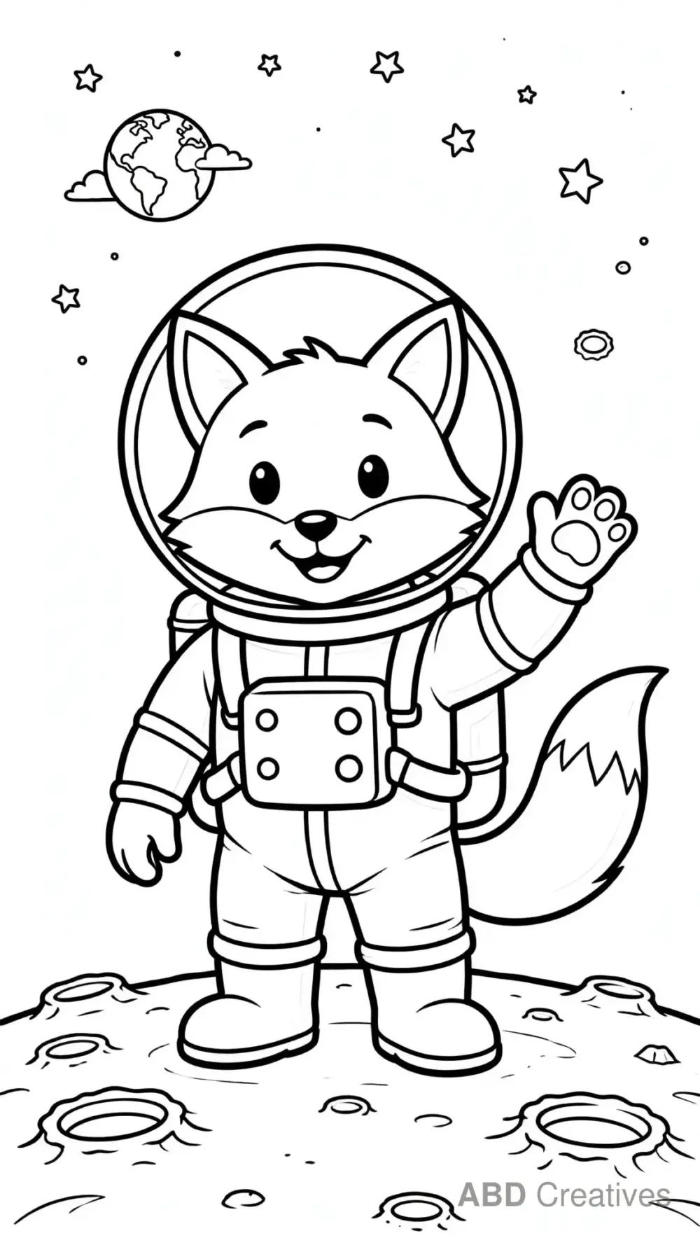 Fox Astronaut on the Moon Coloring Page