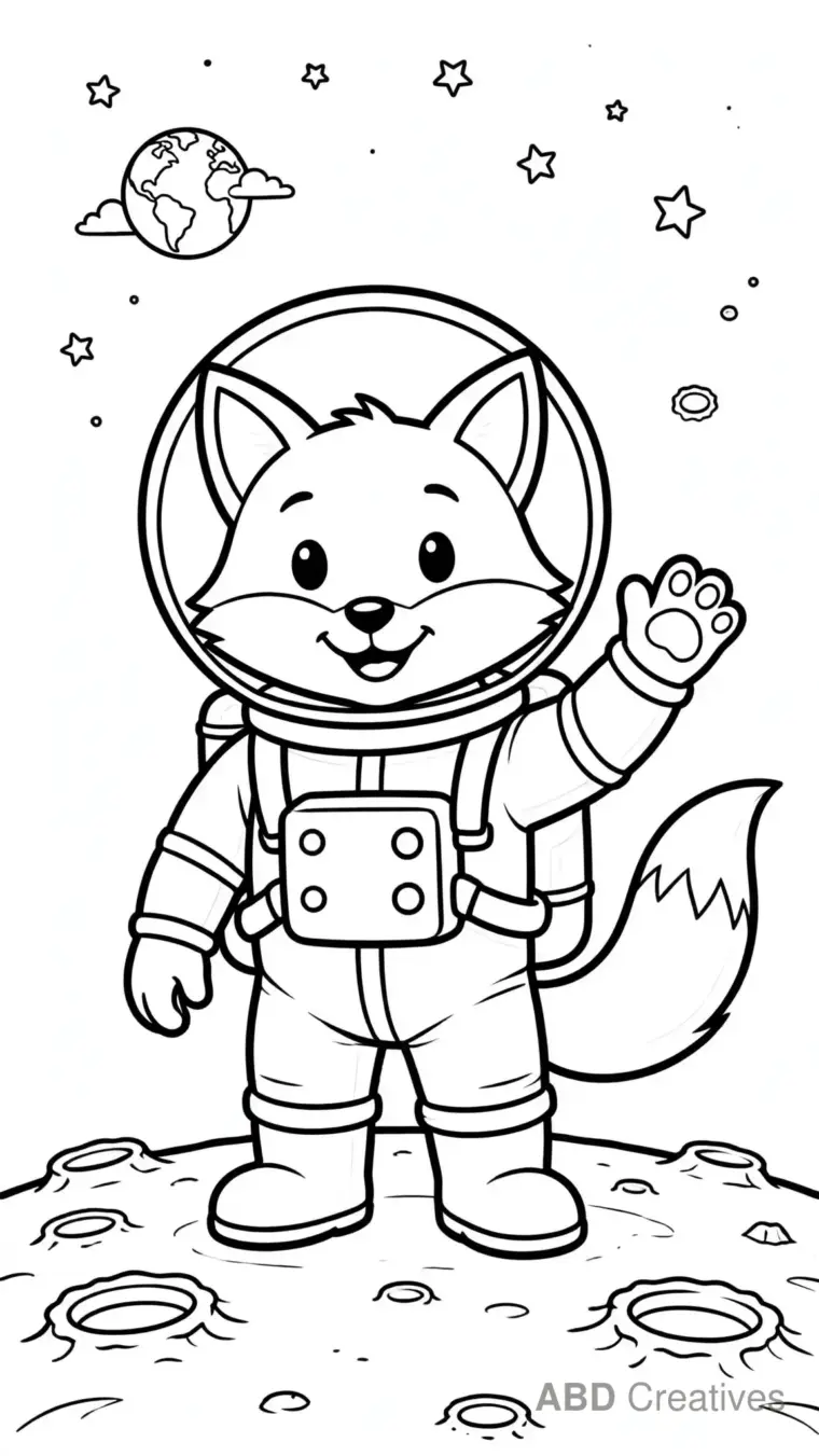 Fox Astronaut on the Moon Coloring Page