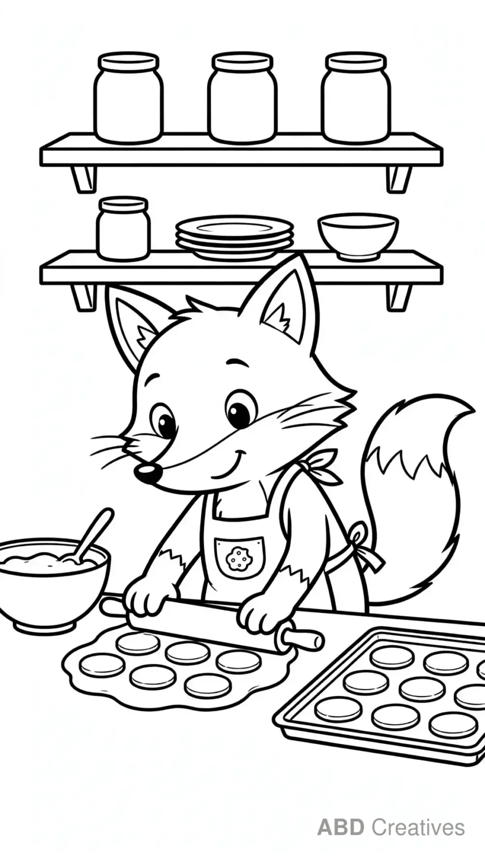Fox Baking Cookies Coloring Page