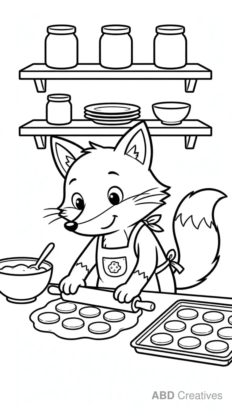 Fox Baking Cookies Coloring Page