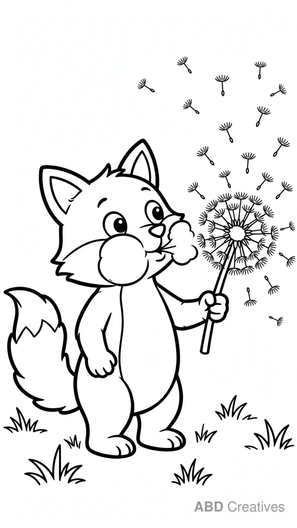 Fox Blowing a Dandelion Coloring Page