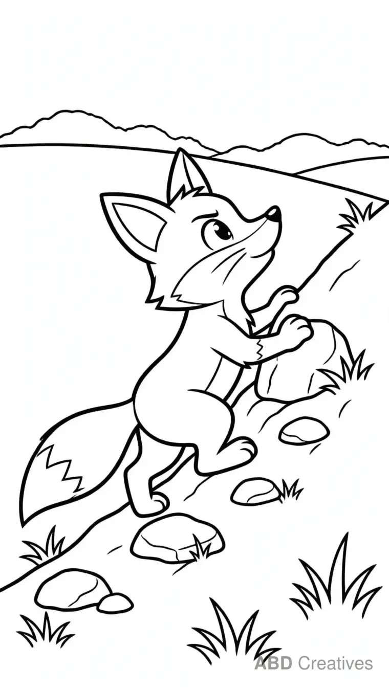 Fox Climbing a Small Hill Coloring Page