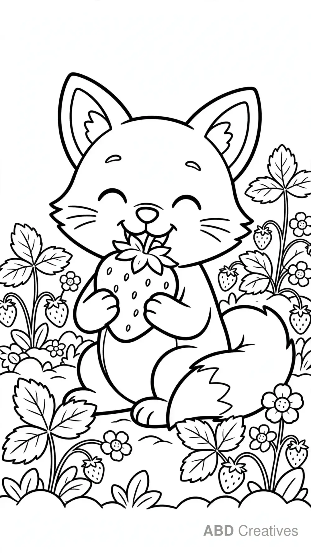 Fox Eating Strawberries Coloring Page