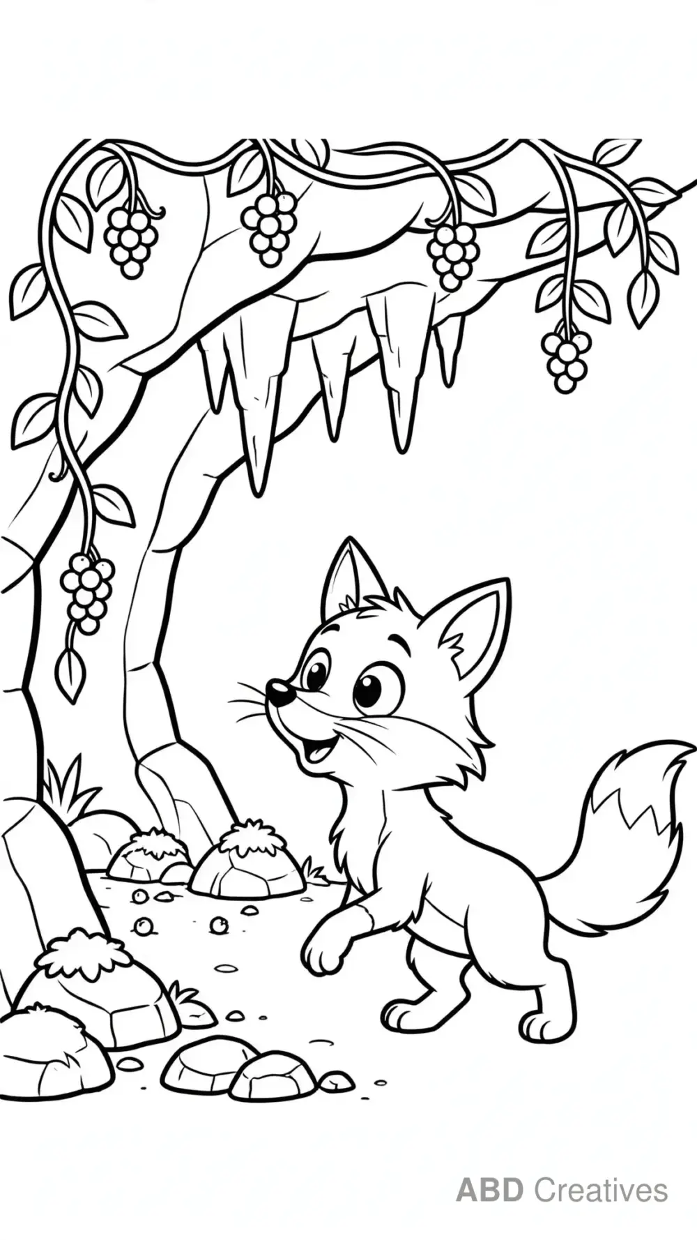 Fox Exploring a Berry Cave Coloring Page
