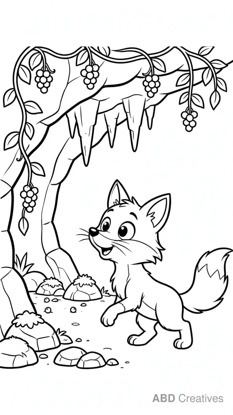 Fox Exploring a Berry Cave Coloring Page