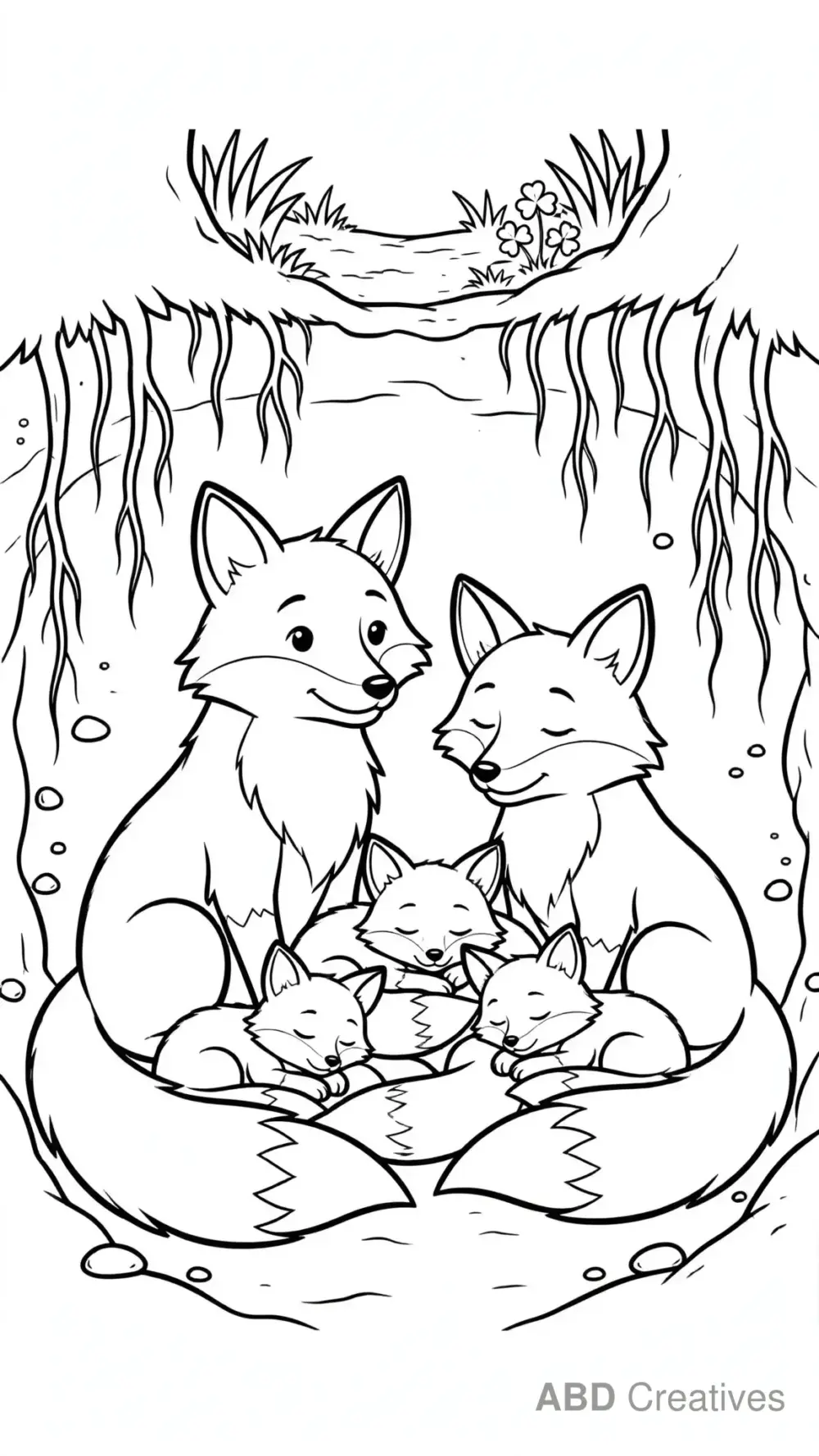 Fox Family in the Den Coloring Page