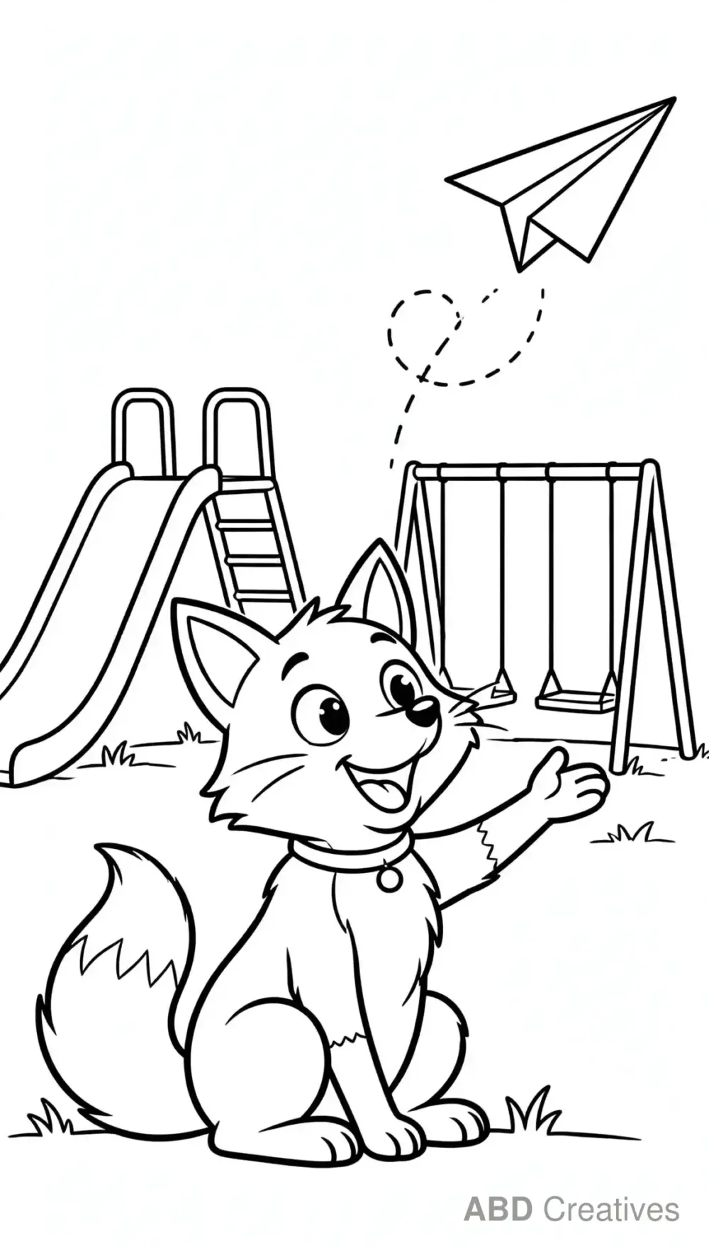 Fox Flying a Paper Plane Coloring Page