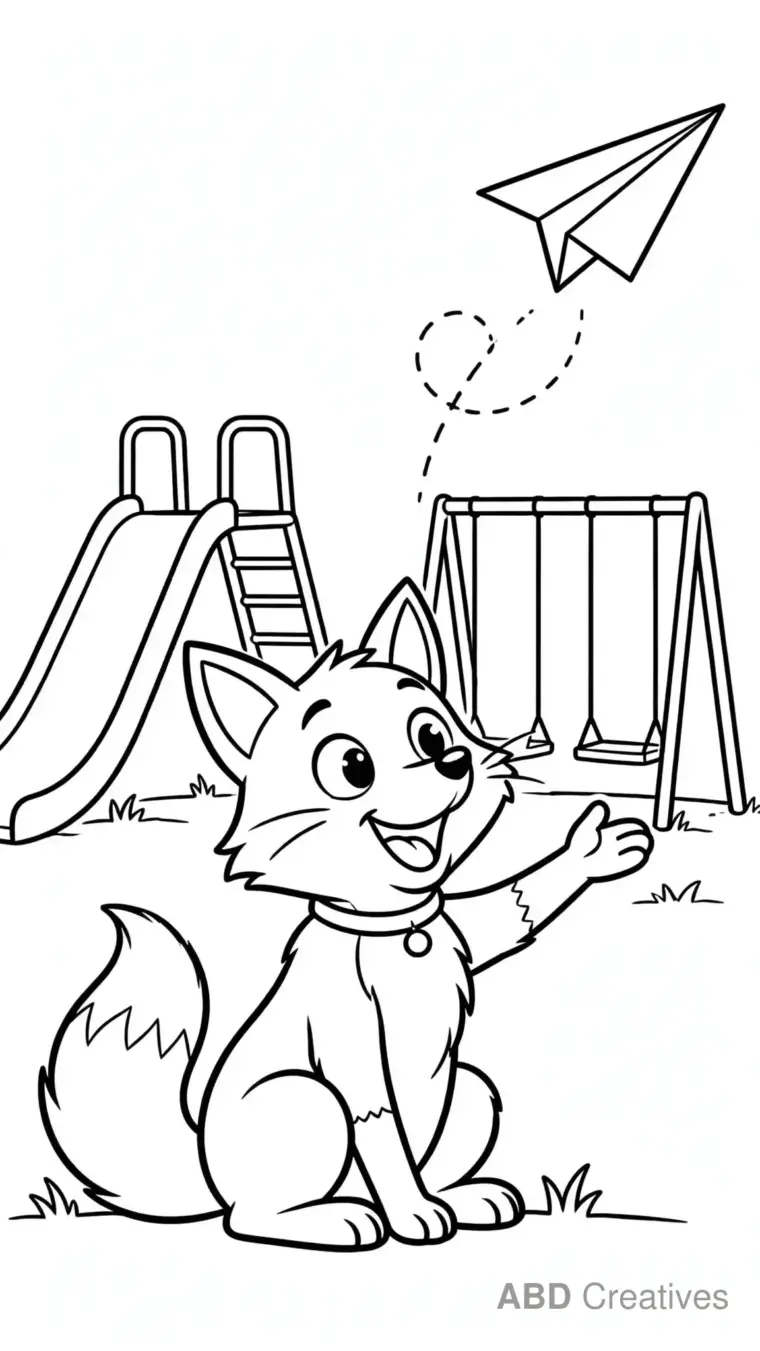 Fox Flying a Paper Plane Coloring Page
