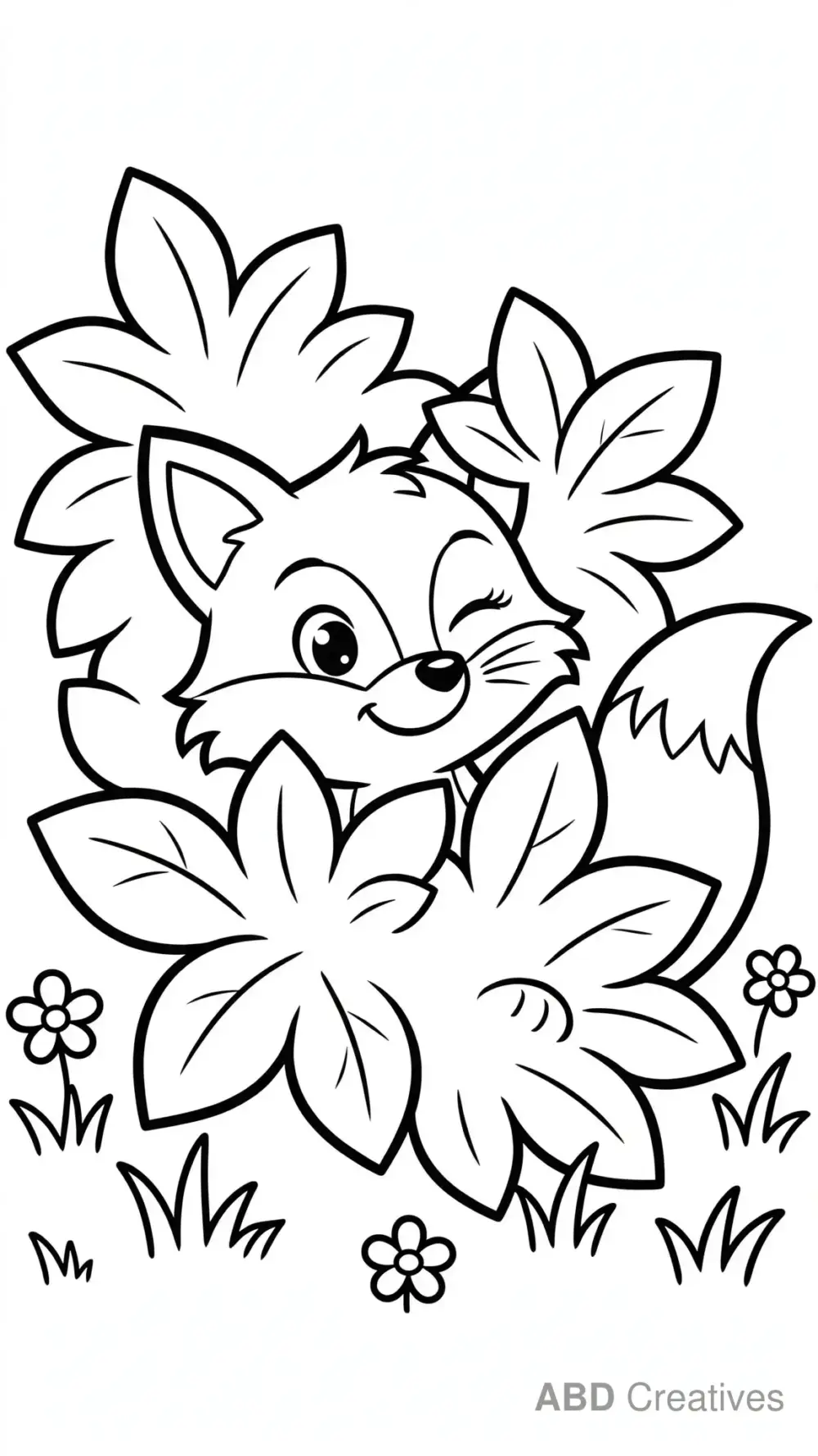 Fox Hiding Behind a Bush Coloring Page