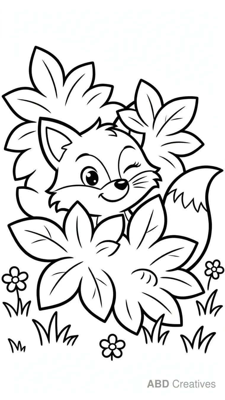 Fox Hiding Behind a Bush Coloring Page