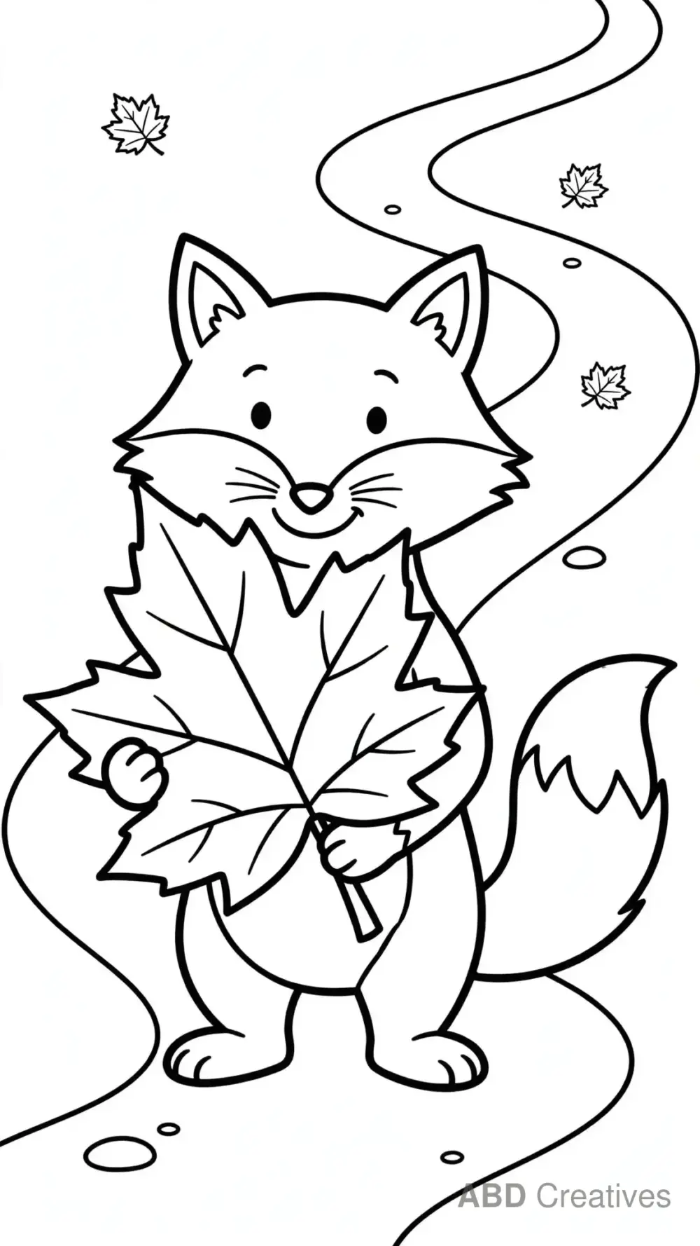 Fox Holding a Big Leaf Coloring Page