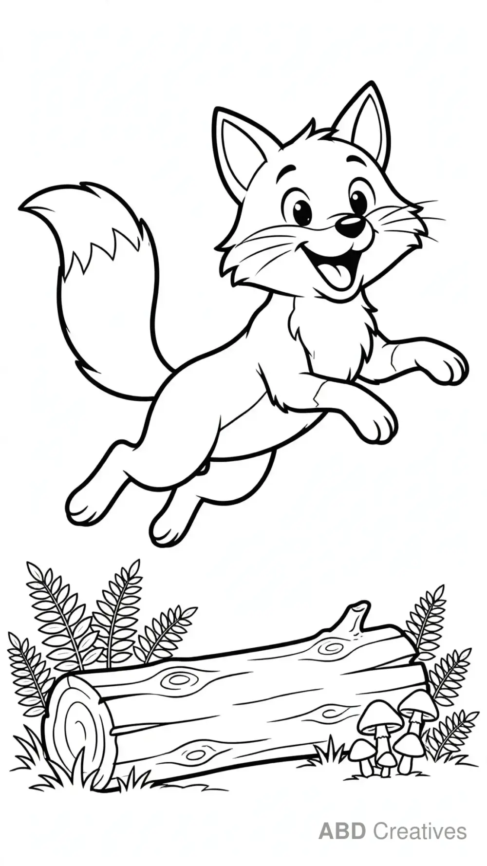 Fox Jumping Over a Log Coloring Page