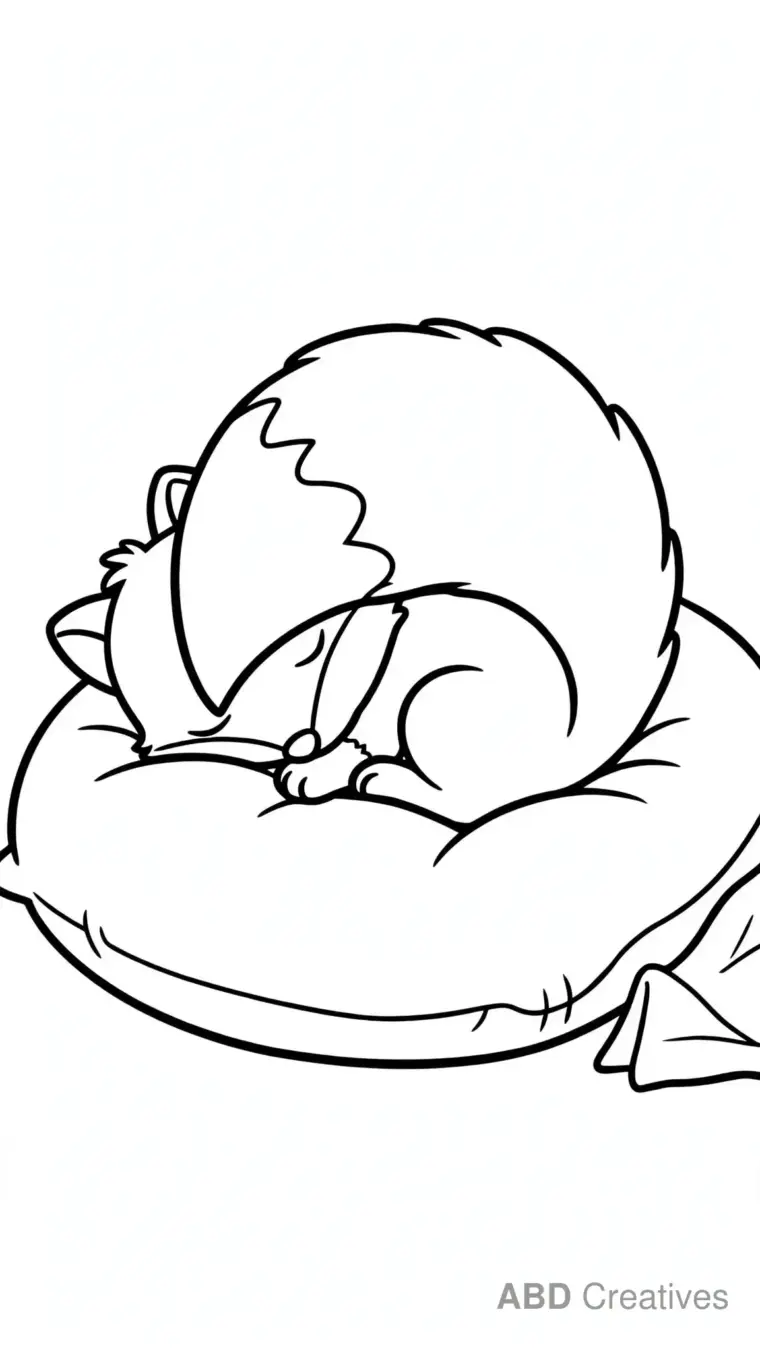 Fox Kit Sleeping on a Pillow Coloring Page
