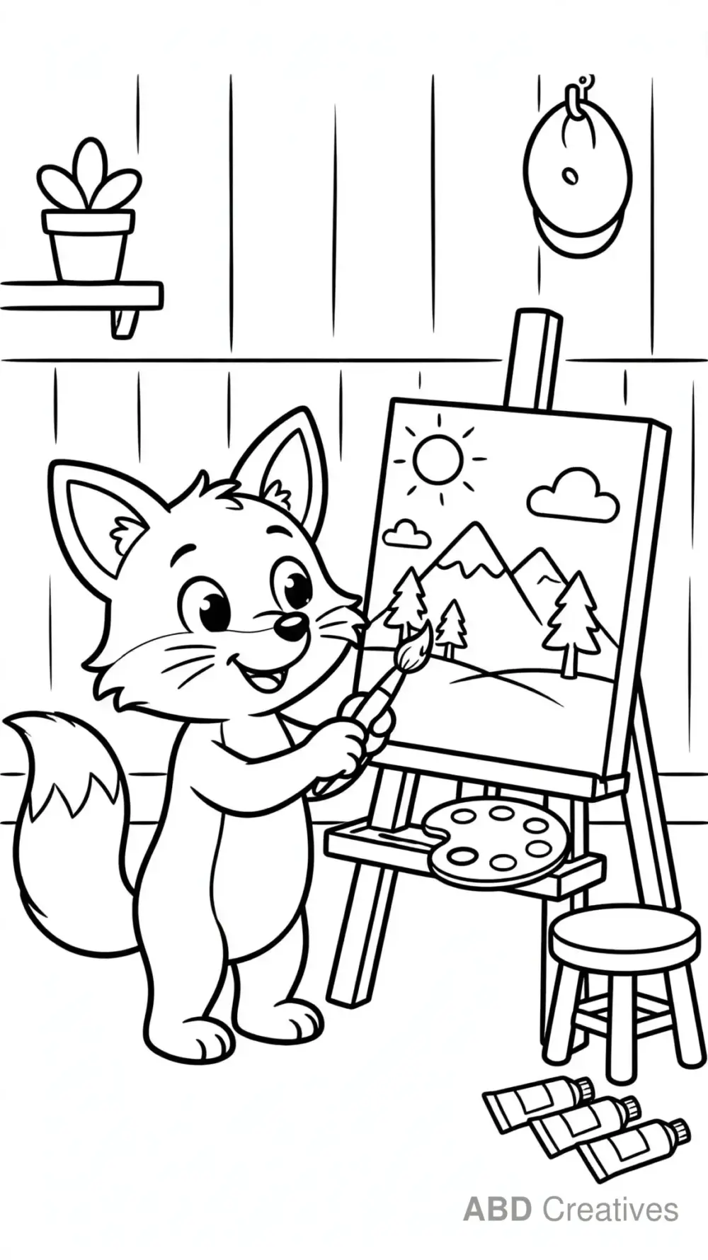 Fox Painting a Picture Coloring Page