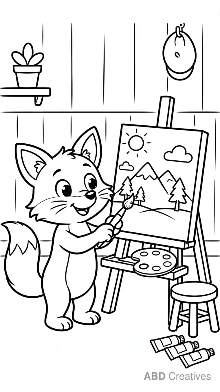 Fox Painting a Picture Coloring Page