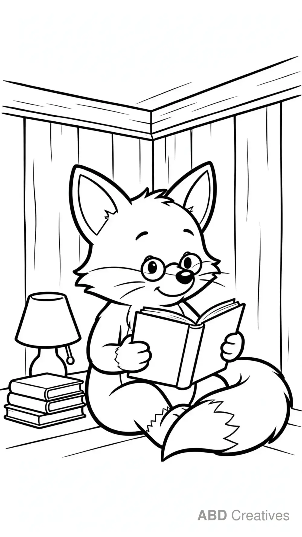 Fox Reading a Book Coloring Page