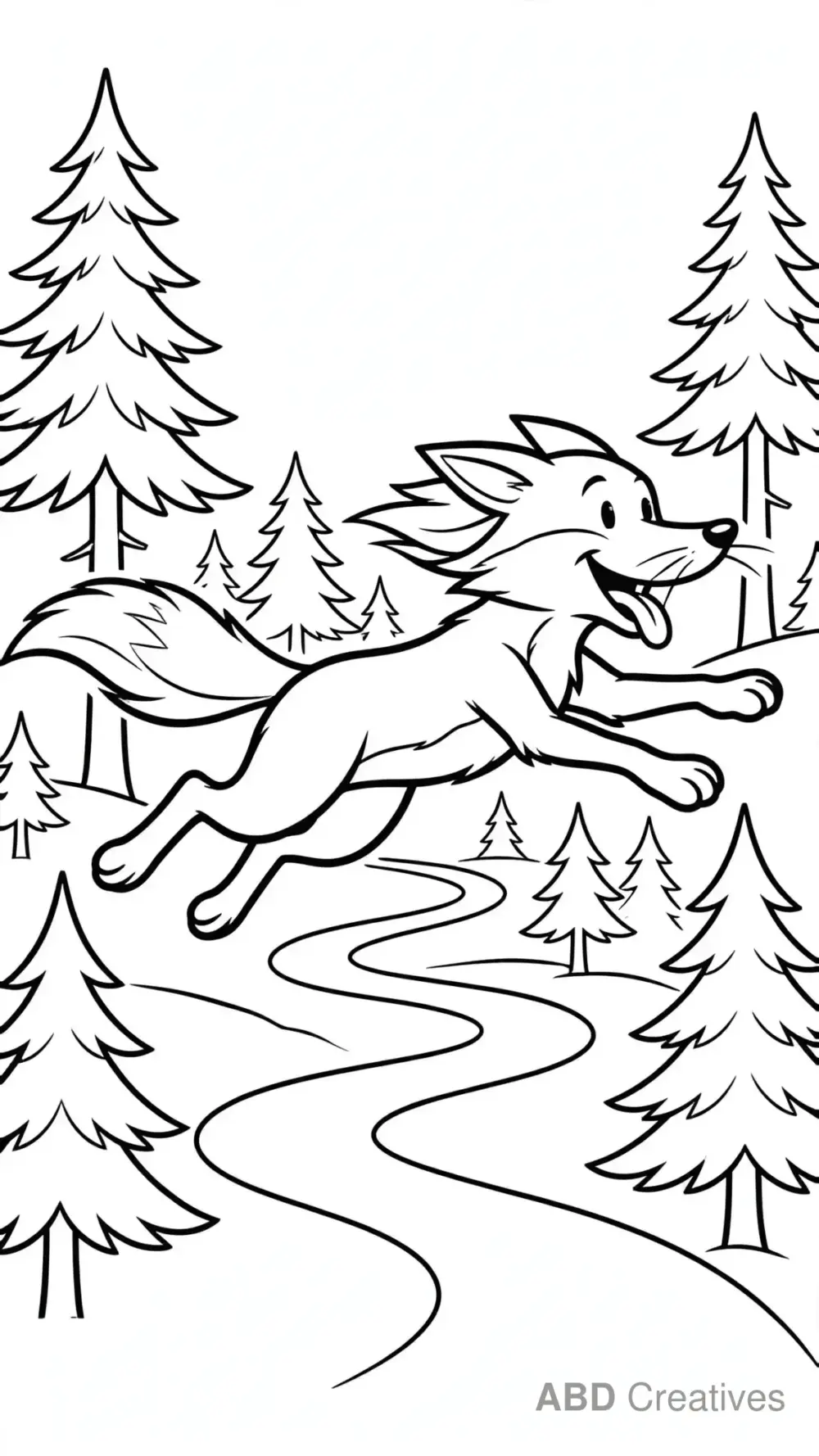 Fox Running Through the Forest Coloring Page
