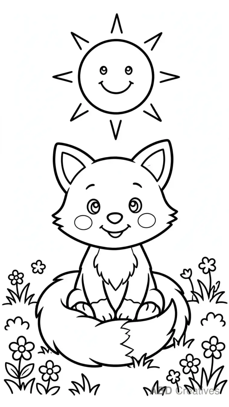 Fox Sitting in a Meadow Coloring Page