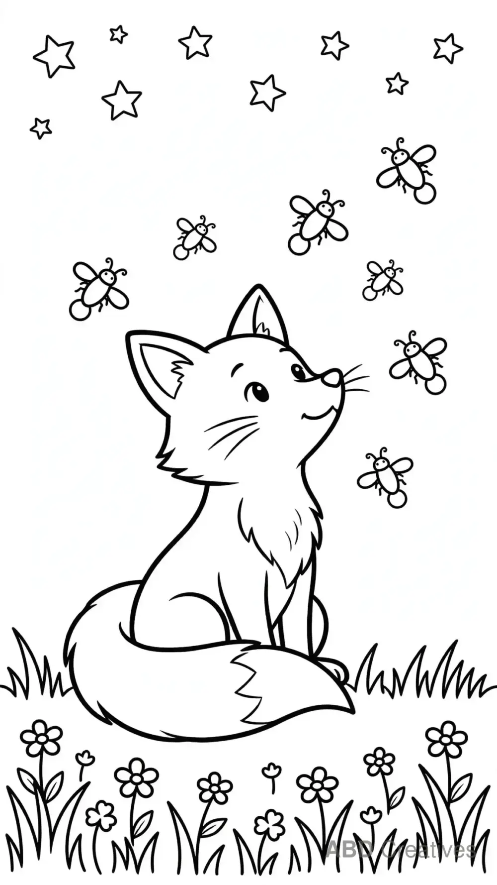 Fox Watching Fireflies Coloring Page