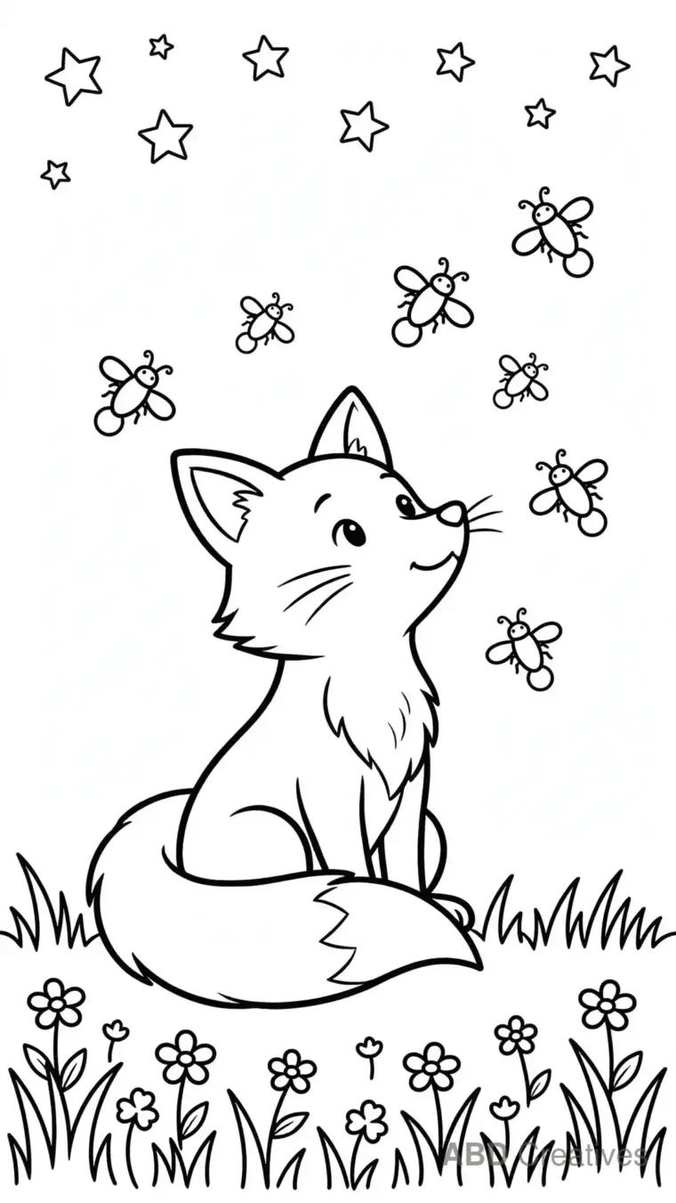 Fox Watching Fireflies Coloring Page