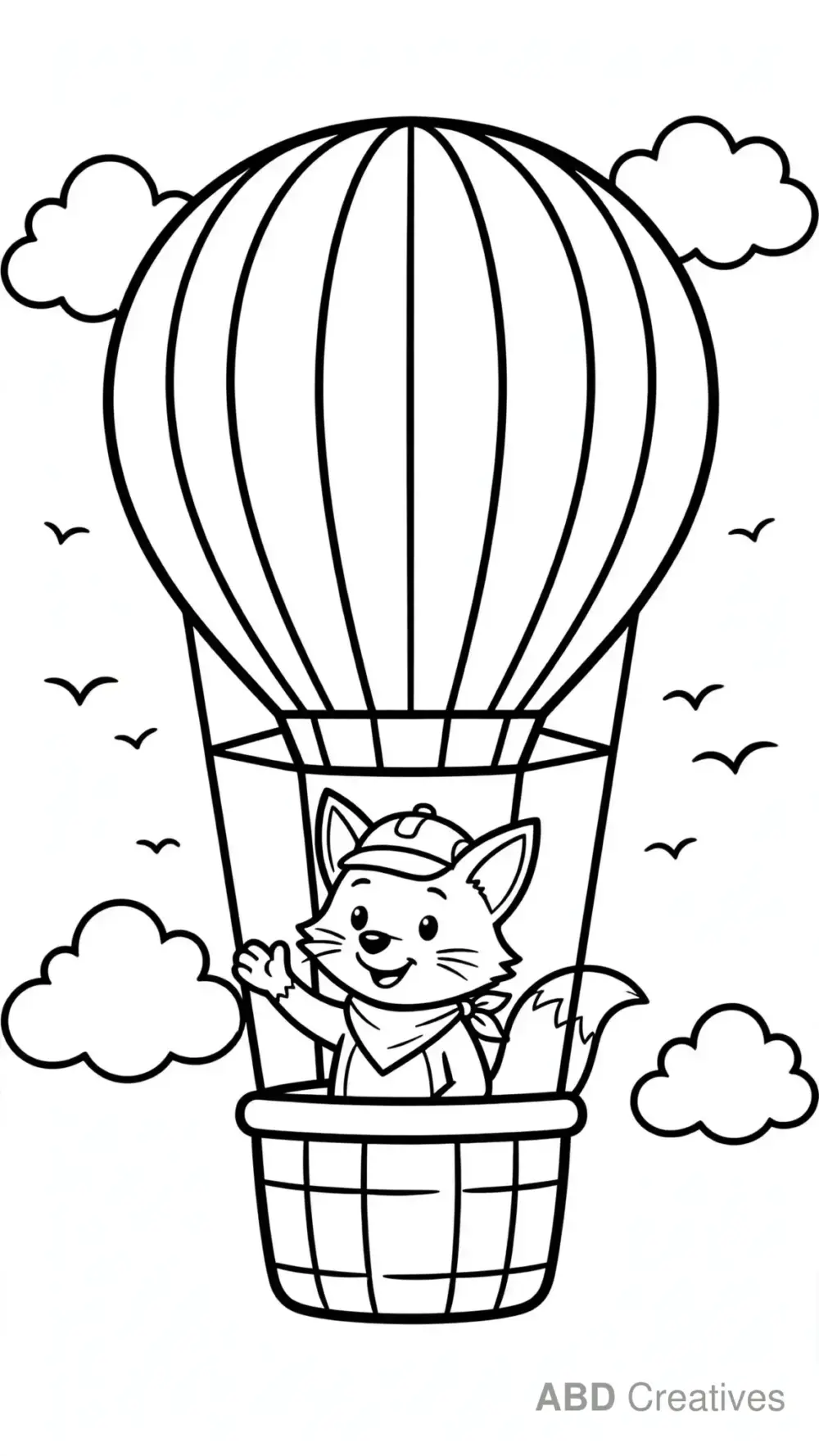 Fox in a Hot Air Balloon Coloring Page