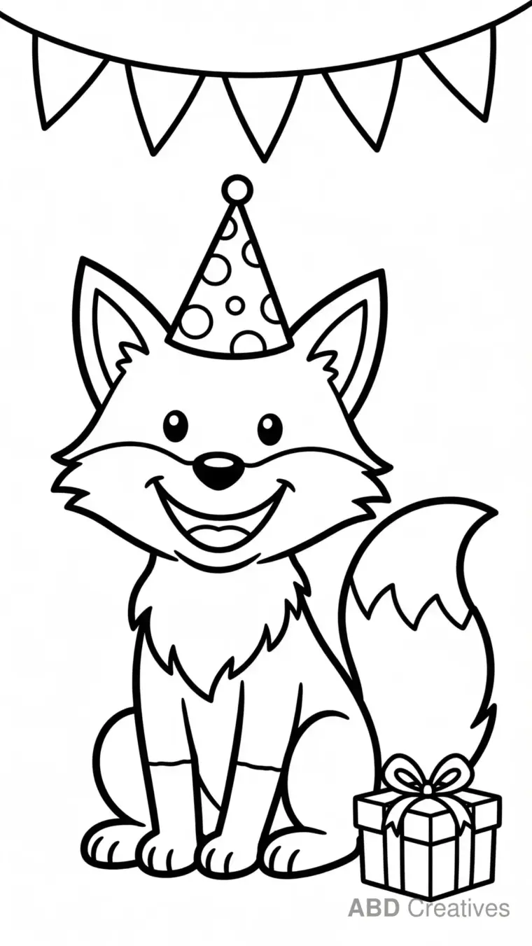 Fox with a Birthday Hat Coloring Page