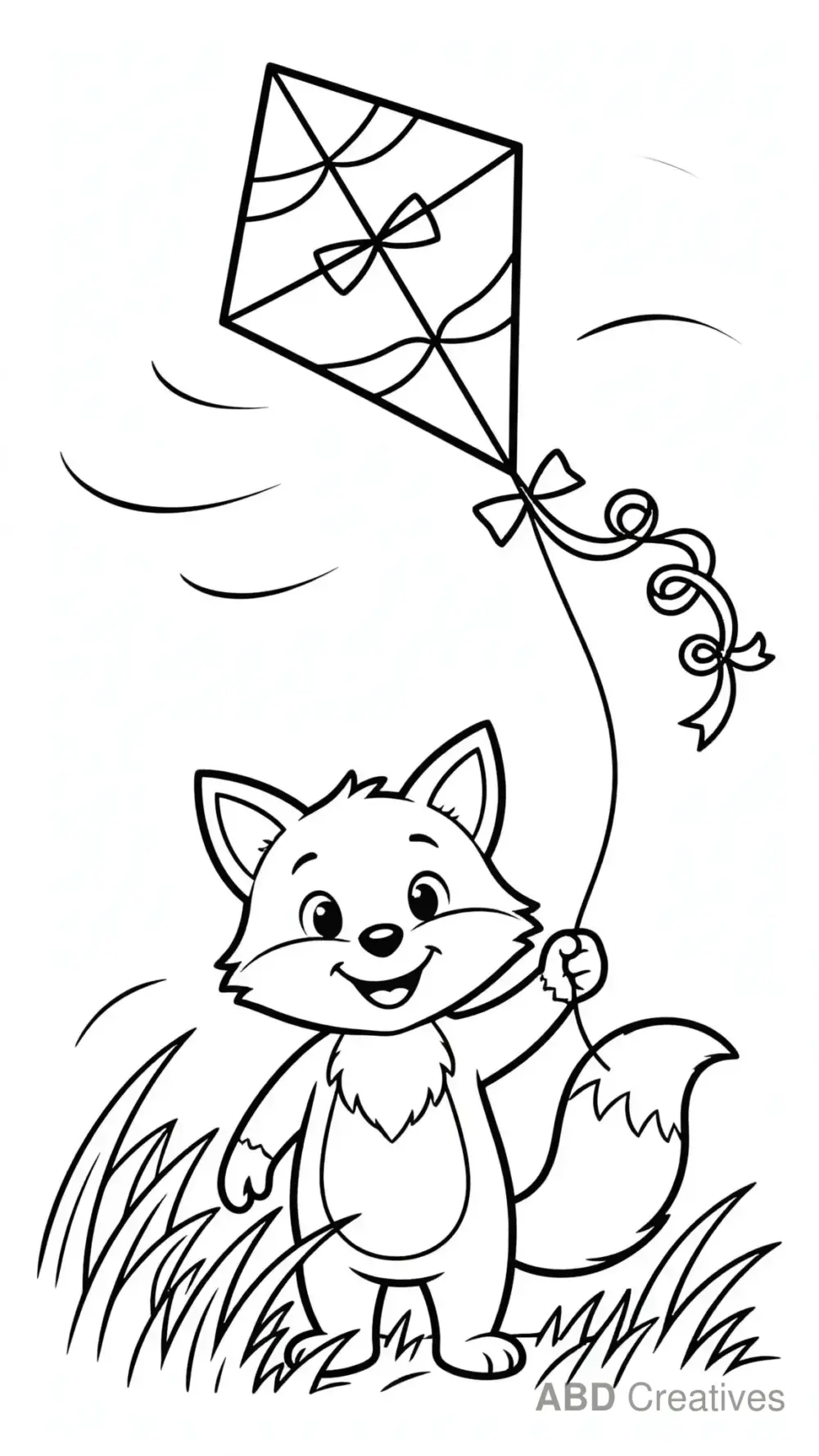Fox with a Kite Coloring Page