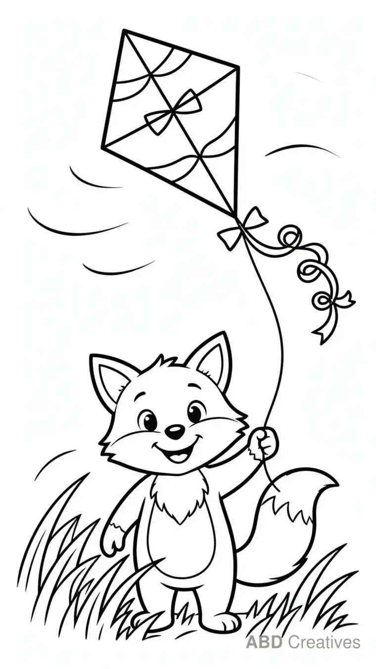 Fox with a Kite Coloring Page