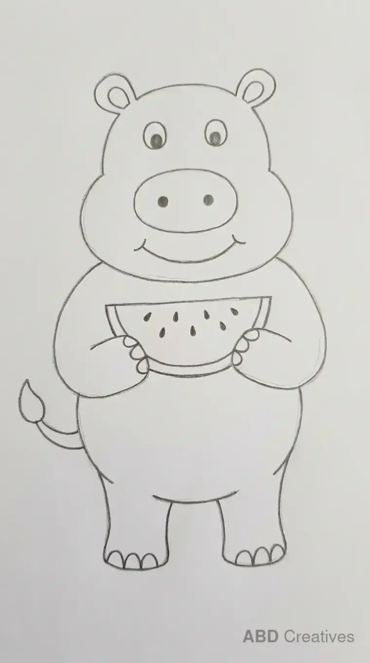 Hippo Carrying a Watermelon Slice