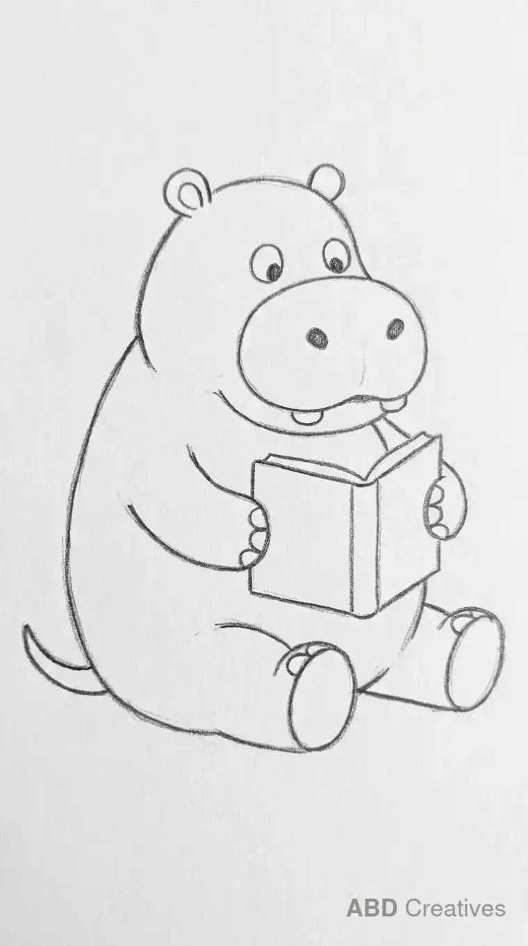 Hippo Sitting and Reading a Book