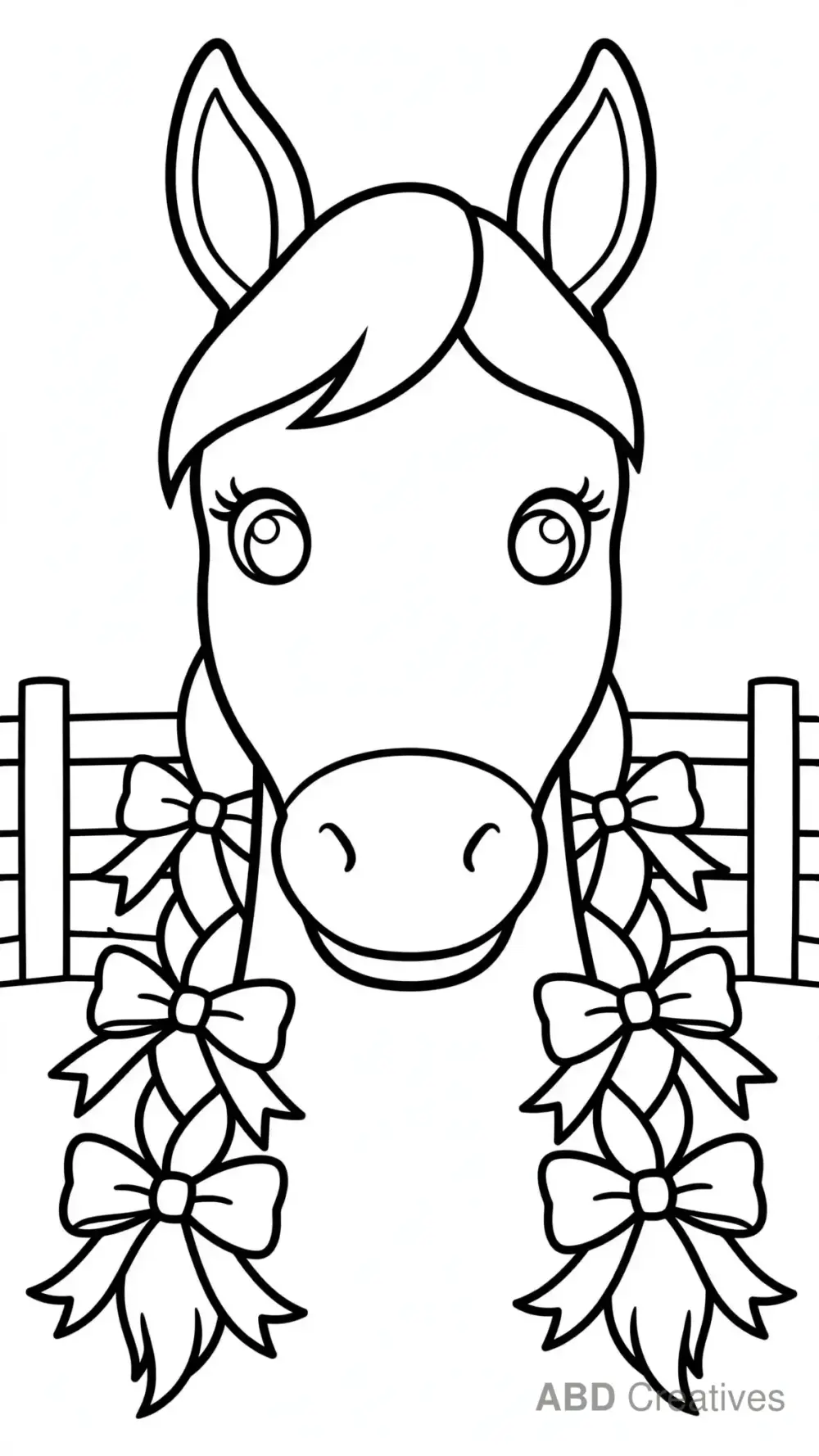 Horse Head with Braided Mane and Ribbons Coloring Page