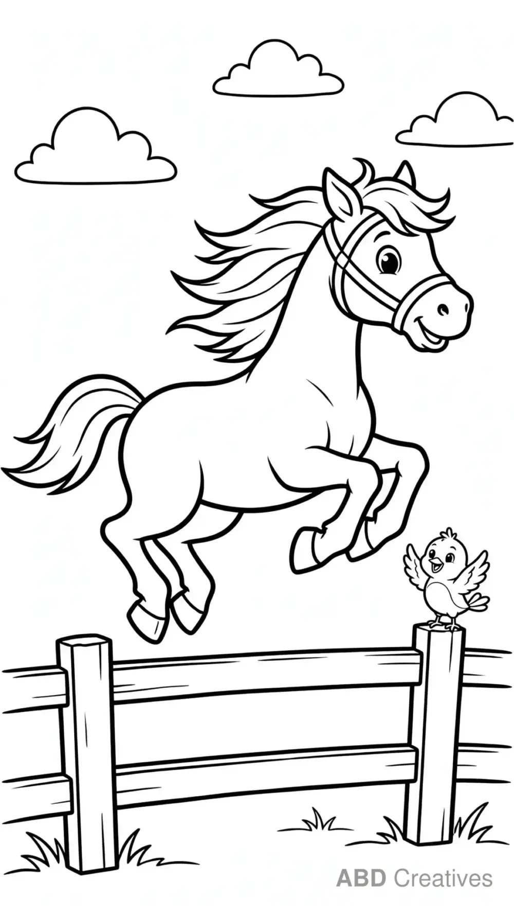 Horse Jumping Over a Fence Coloring Page