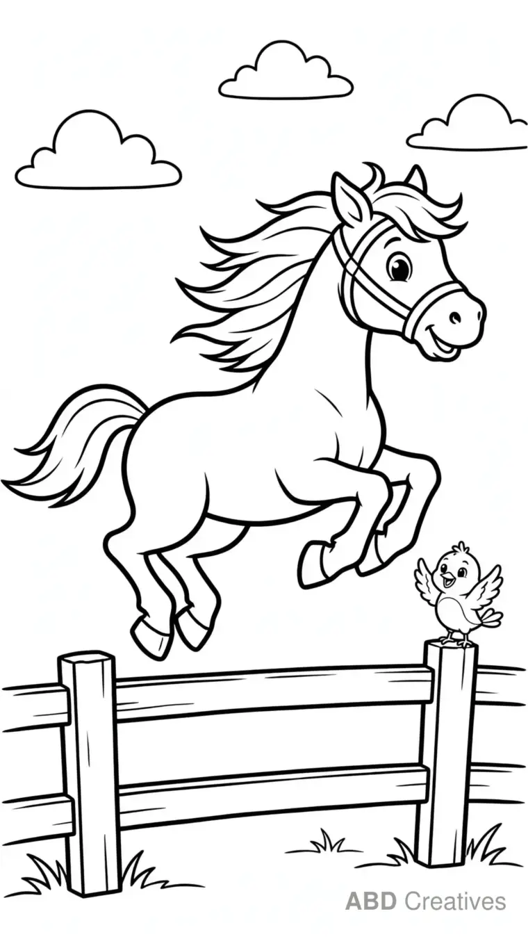 Horse Jumping Over a Fence Coloring Page