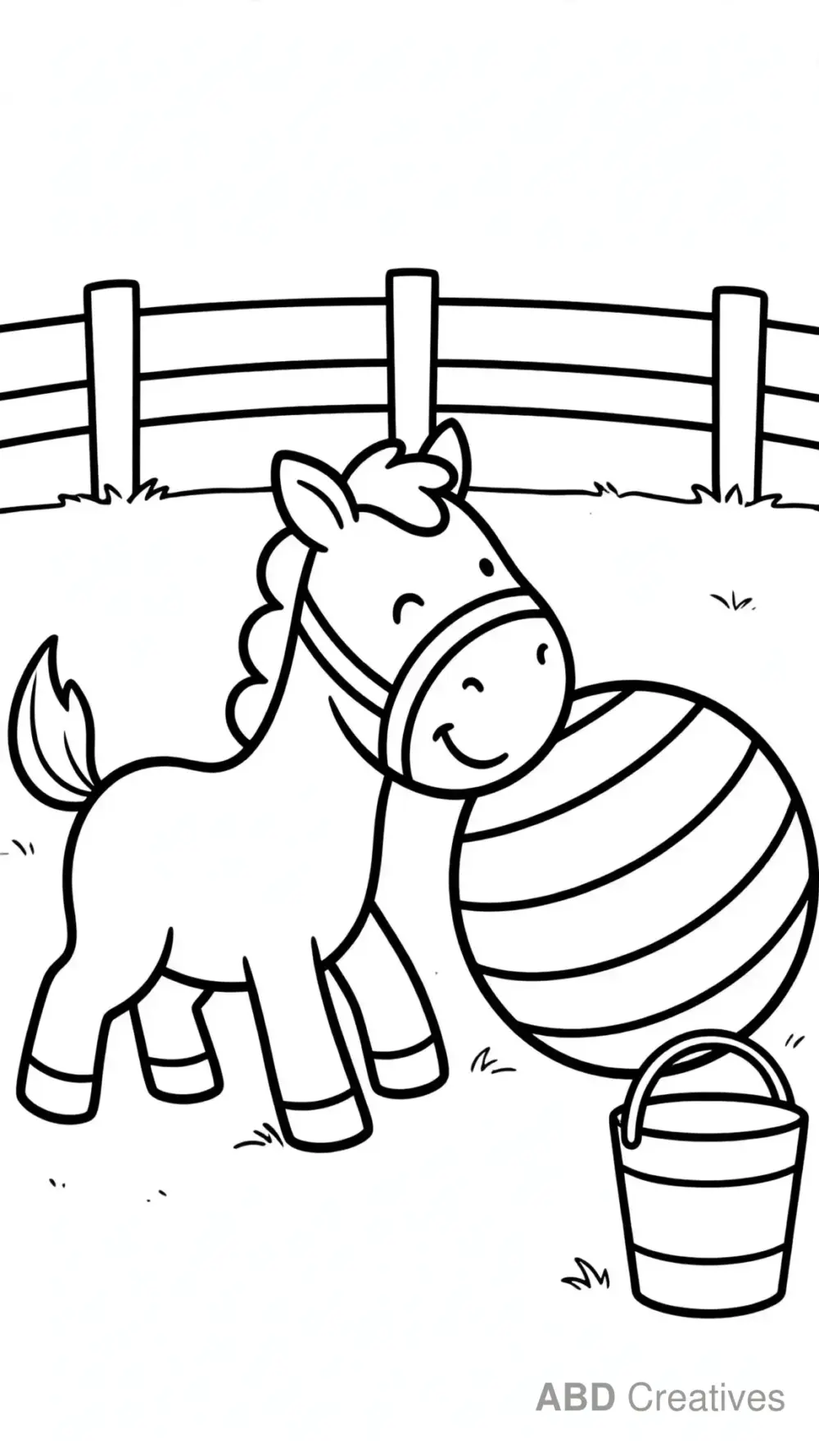 Horse Playing with a Ball in a Paddock Coloring Page