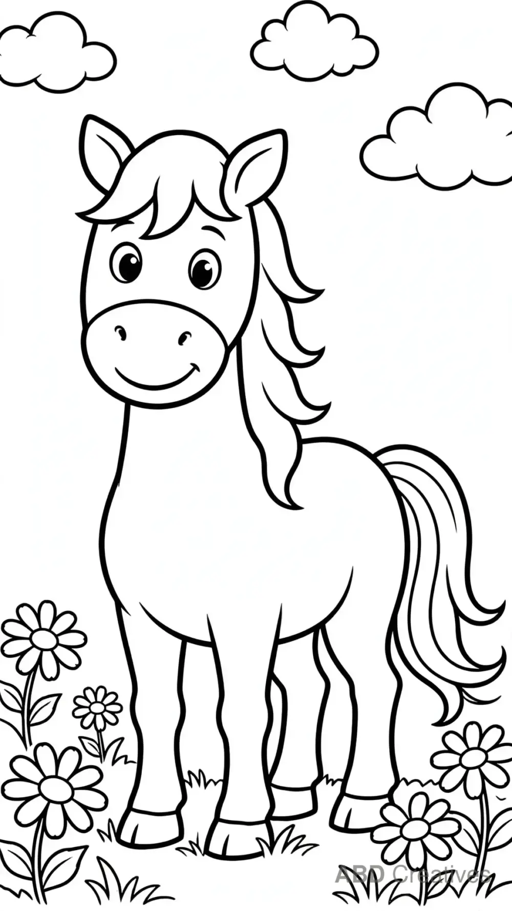 Horse Standing in a Sunny Meadow Coloring Page