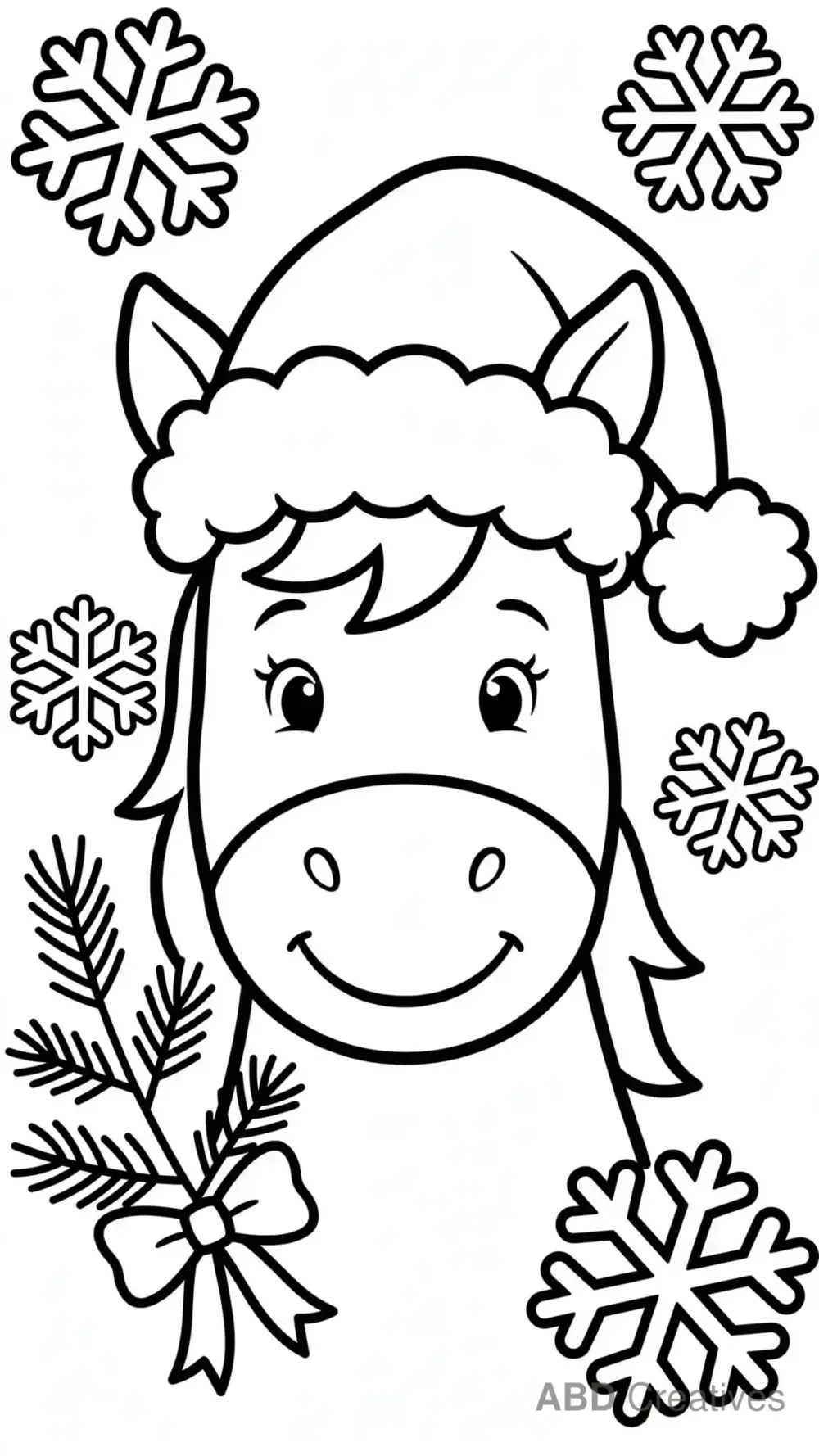 Horse Wearing a Santa Hat in the Snow Coloring Page