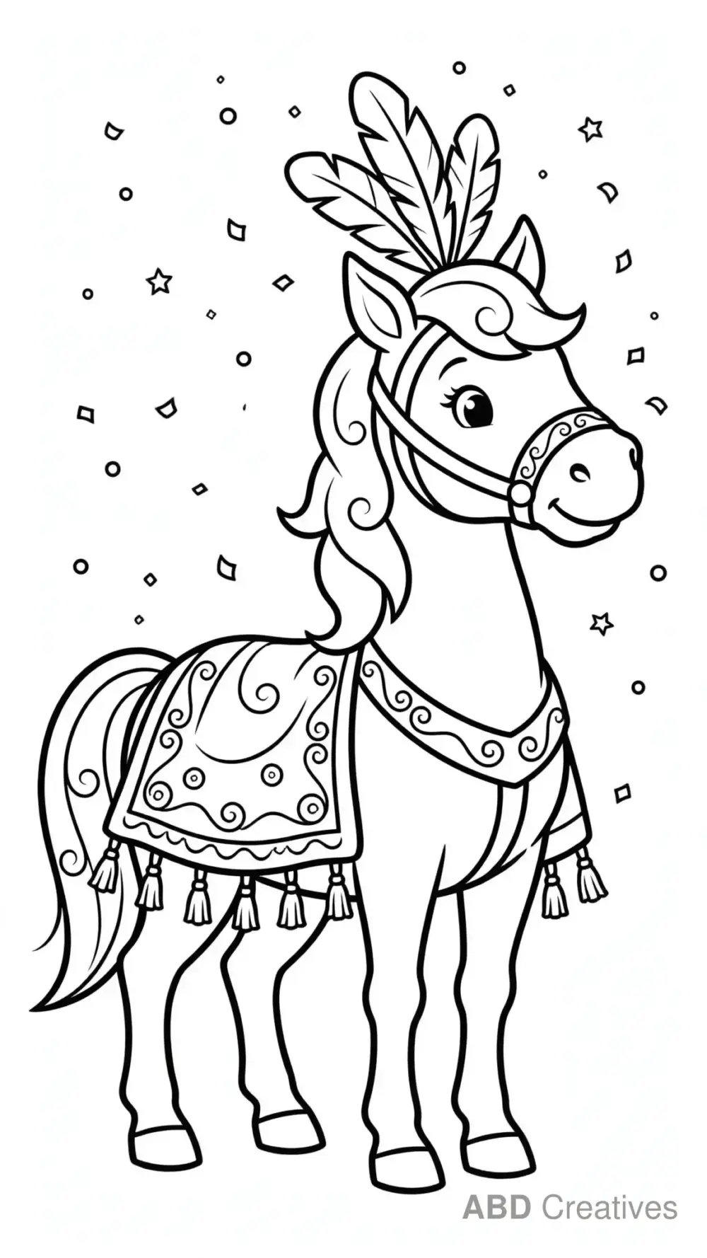 Horse in a Parade Blanket with Tassels Coloring Page