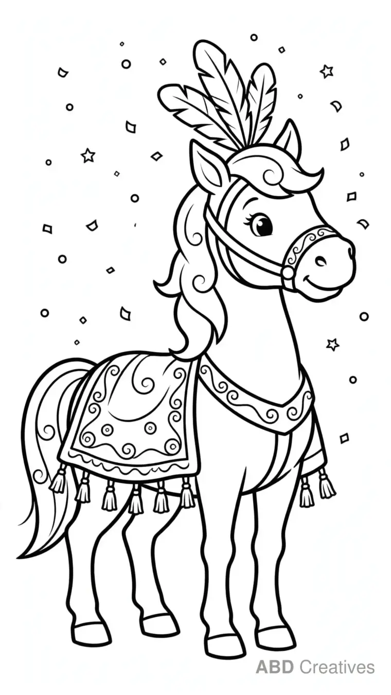 Horse in a Parade Blanket with Tassels Coloring Page